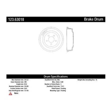 Centric C-Tek Standard Brake Drum, C-Tek 123.63018